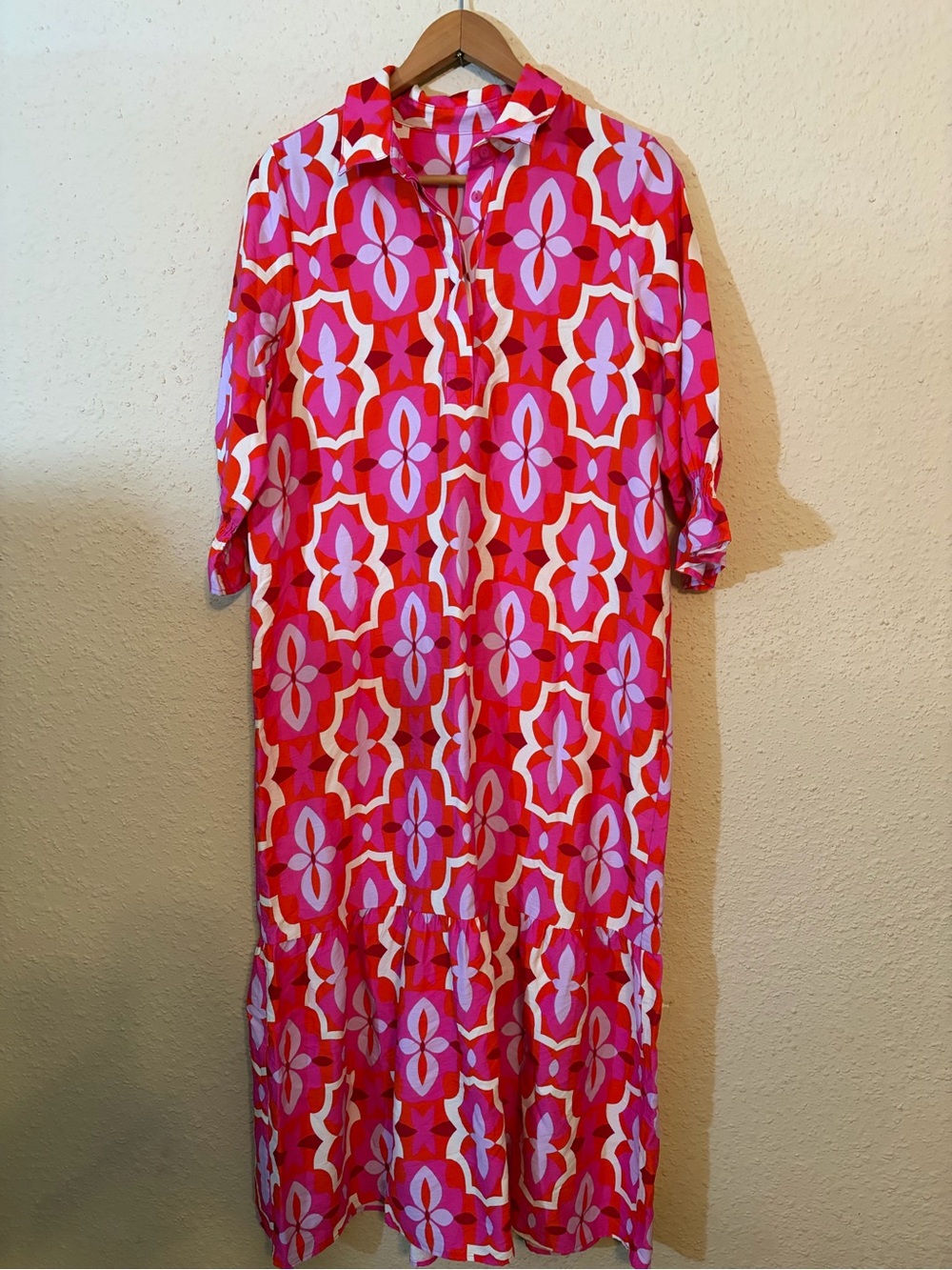 Bold Pink & Red Geometric Maxi Dress by